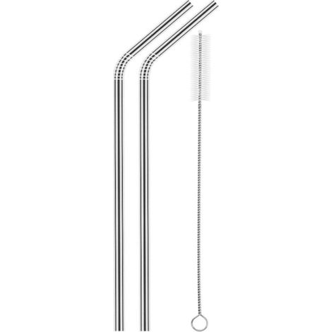 Juego de 2 pajitas reutilizables de acero inoxidable, rectas o curvas, con cepillo de limpieza n.º 1 (1/5)