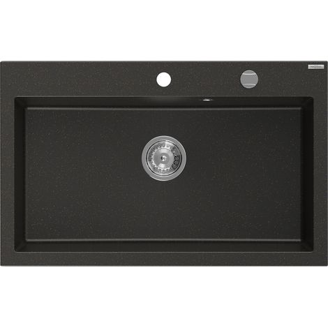 Mexen Elix Granitspüle 1-Becken 800 x 500 mm, schwarz/gold metallic, Chromsiphon - 6527801005-75