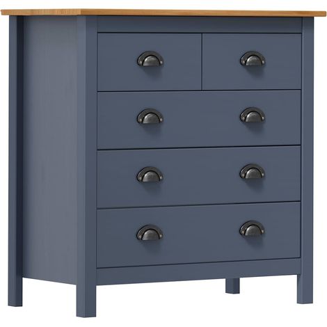 Mesita de noche Hill madera maciza de pino gris 79x40x80 cm (1/4)