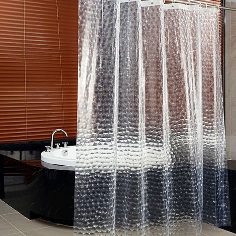 Rideau de Douche Transparent, 180x180cm 3D Rideau Douche Salle de Bain PEVA Anti-moisissure Antibactérien Imperméable Lavable avec 12 Anneaux Crochet