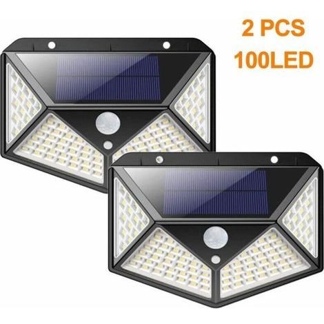 Lumière Solaire Extérieure 100 LED avec Détecteur de Mouvement à 270° - Applique Murale de Sécurité Solaire (Lot de 2) en Noir (1/5)