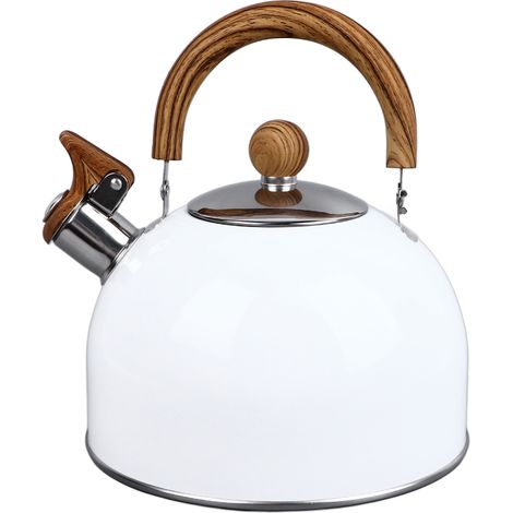 Bouilloire Sifflet Inox 2,5L Anti-Rouille Fond Plat Blanc - Bouilloire Universelle Épaisse (1/5)