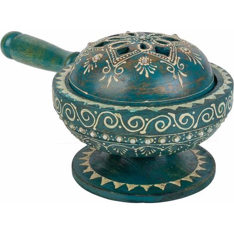 Perfumador de madera pintado artesanal azul 25x14x11 (1/5)