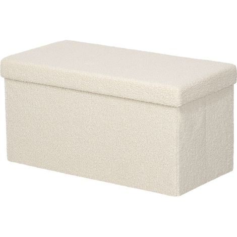 Pouf de rangement, banquette rembourrée avec espace de rangement et couvercle pour salon, chambre, couloir, blanc crème (1/5)
