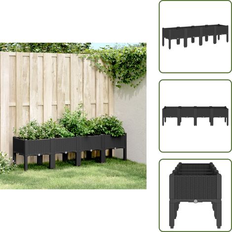Pflanzkasten mit Beinen Schwarz 160x40x42 cm PP - Blumentopf - Pflanzkübel - Gartentöpfen - Rattan Optik - Balkonpflanze (1/5)