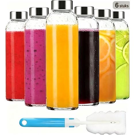 Bottiglie in vetro trasparente con tappo, bottiglie d'acqua in vetro riutilizzabili con tappi in acciaio inox per succhi di frutta e frigorifero, 100% a prova di perdite, senza BPA (1/5)