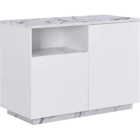 Isola centrale da cucina con 2 ante e 1 nicchia in MDF Effetto marmo Bianco - CORELINA