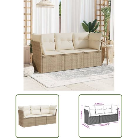 The Living Store 3-tlg. Garten-Sofagarnitur mit Kissen Beige Poly Rattan - Gartenmöbel - Outdoor Möbel - Rattan Sofa - Lounge Set - Gartensonnenliege (1/3)