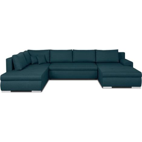 Canapé d'angle panoramique convertible -7 places - INDIAN - Tissu 100% polyester - Bleu canard - 360 x 228 cm (1/5)