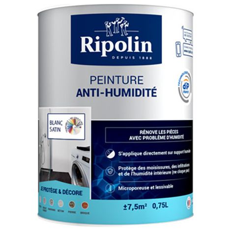 Peinture Anti-Humidité Satin Pot 0.75L Blanc - RIPOLIN