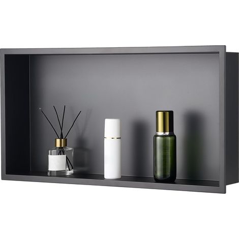 Niche Douche Encastrable, 10,2x33x63,5 cm, Niche Murale Acier Inoxydable, Étagère de Salle de Bain Moderne Étanche, Facile à Nettoyer, pour Stockage Savon Shampoing Douche Salle de Bains, Noir (1/5)