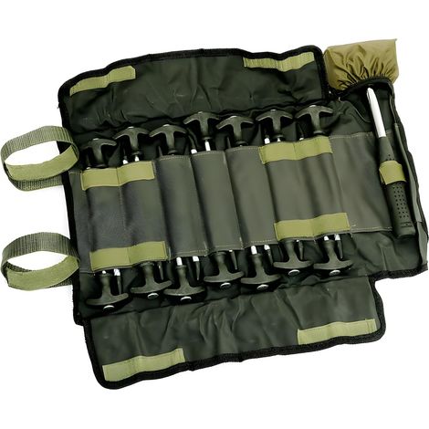 Ensemble de 14 piquets comprenant un marteau en caoutchouc et une poche pour piquets de bivouac, clous de tente pour tentes de pêche, piquets en T pour tentes à carpes (1/5)