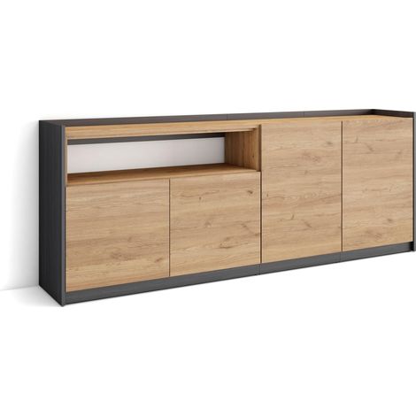 Skraut Home - Aparadores para salón, 207x37x80cm, 4 Puertas, Armario, zapatero, Roble y negro (1/5)
