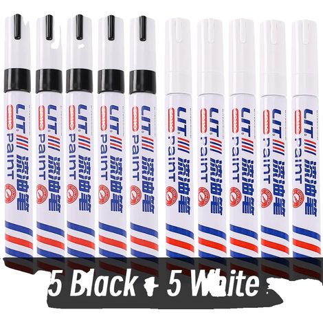Marqueur de peinture permanent, étanche, usage multi-surface, 5noir 5blanc (1/2)
