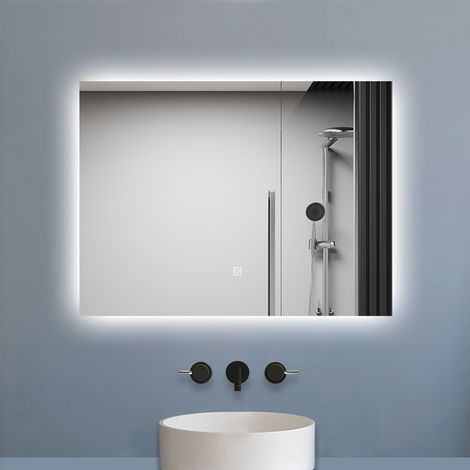 Aica Miroir de salle de bain LED, 90x70cm, mémoire + dimmable + anti-buée, IP44, 6000K blanc