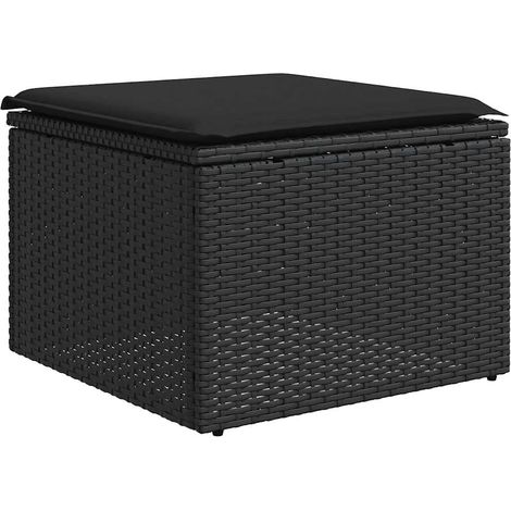 Tabouret de jardin， Pouf de jardin，Repose-pied avec coussin Noir 55x55x37 cm Résine tressée CFW12208 (1/5)