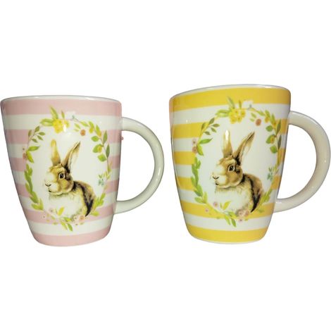 Tazzone da latte Tazza di pasqua con decoro coniglio pasquale set 2 idea regalo in ceramica H 12cm (1/4)