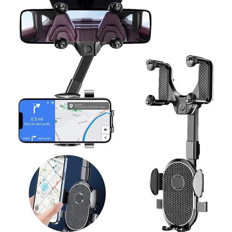 Car rearview mirror phone holder – 360° retractable and rotating flexible mount, 2022 version (1/5)
