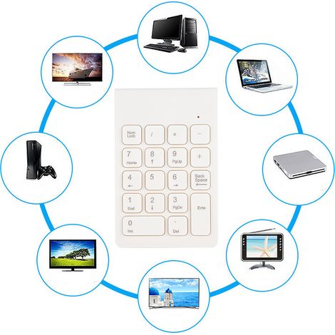 Clavier numérique compact sans fil 2.4G USB pour ordinateur portable, design ergonomique léger, couleur blanc