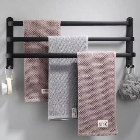 Étagère de rangement pour porte-serviettes de salle de bain 58 cm (22,8 pouces) barre porte-serviettes (noire). (1/5)