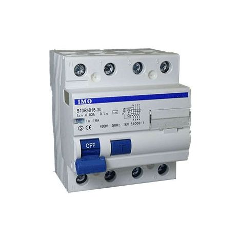 Interrupteur différentiel triphasé 30mA 40A Type AC – Sensibilité 30mA – Pouvoir de coupure 10kA – Connexion à vis – 4 modules DIN – IMO