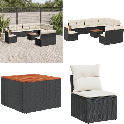 11-tlg. Garten-Sofagarnitur mit Kissen Schwarz Poly Rattan - Gartenmöbel Set - Rattan Möbel - Outdoor Möbel - Esstisch - Lounge Gruppe - Home & Living (1/5)