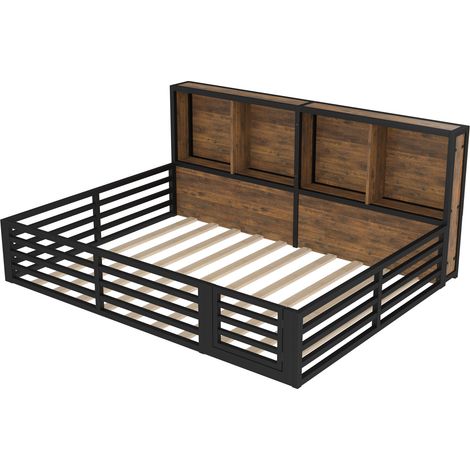 Schwarzes Metallbett 140 x 200 cm mit Seitengittern und Stauraum, Lattenrost (1/5)