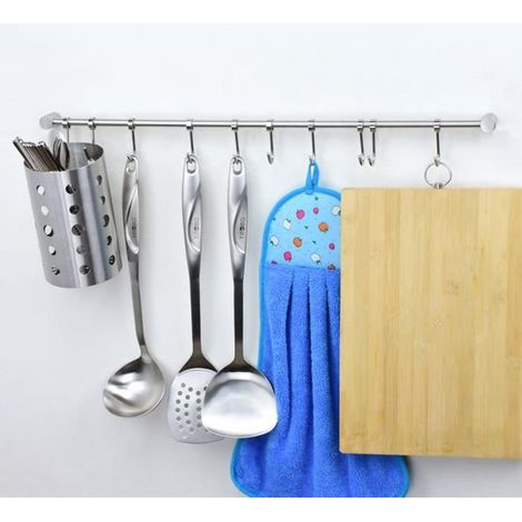 TEMPSA Crochets Mural Suspendu en Acier Inoxydable Étagère Pot Casserole Rack Casseroles Couteau Gadgets Outils de Cuisine 7 HOOKS (1/4)