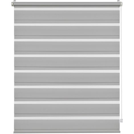 Deco Company, Tenda a Rullo Doppia a Incastro, Catenella Laterale, Bande Trasparenti e opache, incl. Materiale di Montaggio, Poliestere, Grigio Chiaro, 50 x 150 cm (1/5)