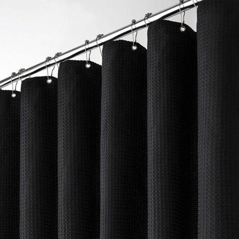 Rideau de douche noir gaufré avec anneau en métal, rideau de douche 180 200CM, rideau de douche en tissu anti-moisissure, caisson de douche, rideau de douche de salle de bain robuste (1/5)
