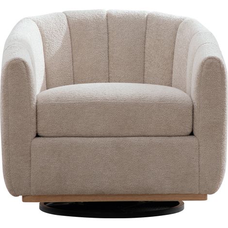 Fauteuil pivotant beige en chenille avec pied métal, fauteuil tonneau style club pour salon et chambre (1/5)