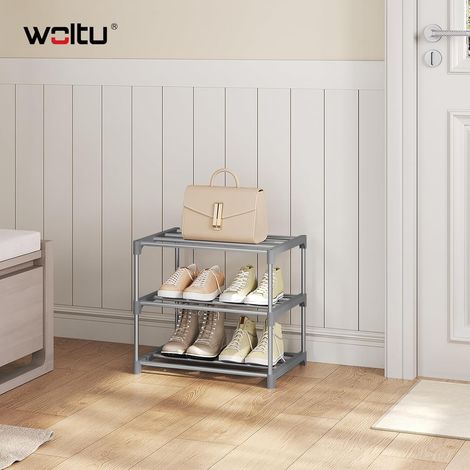 WOLTU Zapatero de 3 niveles con estructura metálica para entrada, sala, dormitorio y pasillo. Gris.