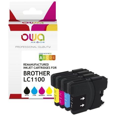 Pack de 4 cartouches d'encre remanufacturées OWA - standard - Noir Cyan Magenta Jaune - pour BROTHER LC1100 B, LC1100 C, LC1100 M, LC1100 Y (1/5)