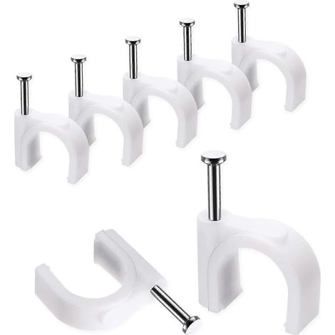 Attaches-câbles, 10 mm, lot de 100, clips à clous blancs ronds, robustes et durables, fixation murale pour câbles.-AquaForge (1/4)