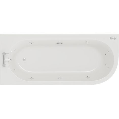 Arc 1700mm x 750mm 12 Jet Chrome V-Tec Left Hand Curved Whirlpool Shower Bath with White Acrylic Front Bath Panel (1/5)