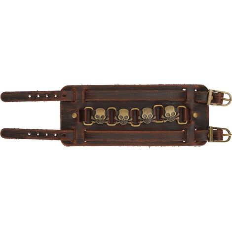 Braided Bracelet Split Leather Adjustable Pin Buckle HandMade Vintage Skull Wrist Cuff Jewelry(Brown ) (1/5)