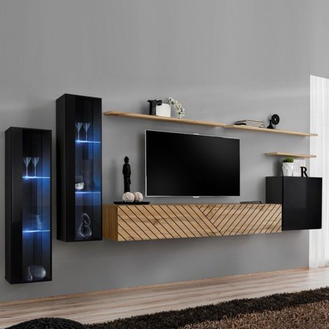 Ensemble Meuble TV "Switch Lamel XI" 330cm Naturel & Noir (1/5)