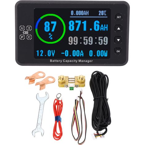 GARRYFIZH Moniteur Batterie 8-120V 0.06-300A, Affichage Couleur 3.5", Gestion Capacité pour Batteries Acide/Lithium/ Hydrure Nickel Métal (1/5)