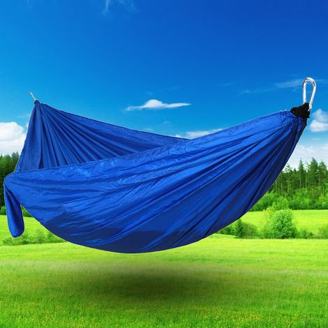 Hamac double portable de camping voyage lit suspendu avec sangle d'arbre (Bleu foncé) (1/5)