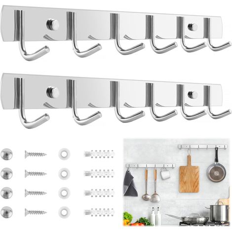 UNINGYI Set mit 2 Küchenhaken und 6 Edelstahlhaken – 32 cm – für Küche, Bad, Wohnzimmer und Flur