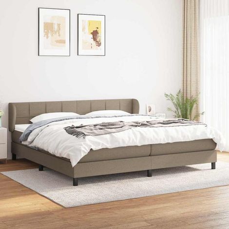 Cama box spring con colchón tela gris taupe 200x200 cm (1/5)