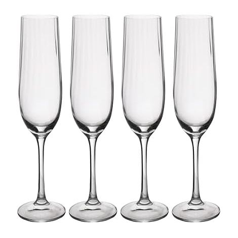 Mikasa Verres Treviso de cristal, 190 ml, set de 4 sans plomb, verres à champagne de avec effet ondulé pour les célébrations.
