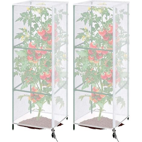 Filet Anti Oiseaux Cages à Tomates de Jardin, Filet Anti Insectes pour Potager avec Fermeture Éclair, Réutilisable pour Plantes, Maille PE(2PC)