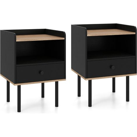 Set di 2 comodini 40,5 x 35 x 56 cm con pratico cassetto e ampio piano stile moderno legno ingegnerizzato nero 200017306