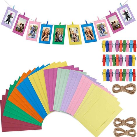 Photo Frame - 10x15 cm - Cardboard - With Wooden Clip and Hanging String - White - 30 Pack (1/5)