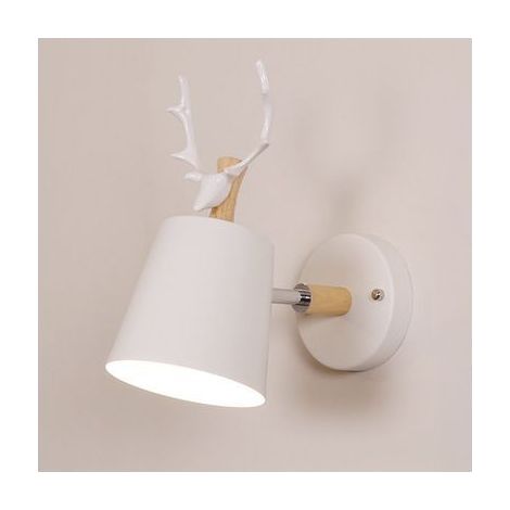 Applique Murale Moderne Lampe Murale Simple Lampe de Mur Fer E27 Base Tête de Cerf Nordique Style Art Déco pour Chambre, Salon, Chambre d'enfants, Restaurant, Couloir, Escaliers (Blanc) (1/2)