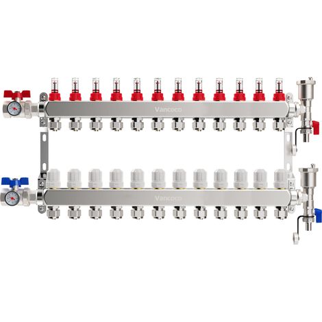 12 Circuits Collecteur Plancher Chauffage Acier Inoxydable (1/5)
