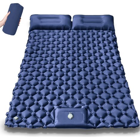 Matelas gonflable double de camping (bleu foncé), ultraléger et pliable (1/4)