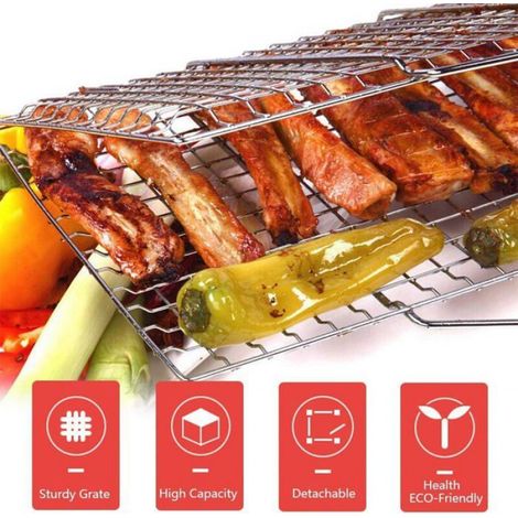 Panier À Griller - Acier Inoxydable 430 - Pour Barbecue Gaz Charbon Fumoir - 35,1 X 22,4 X 2 Cm - 1 Pièce (1/5)