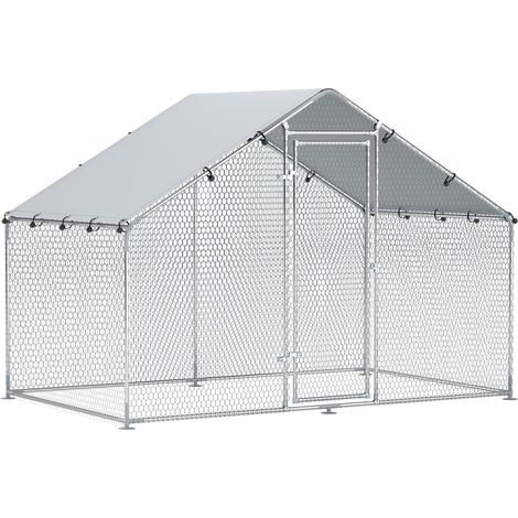 Recinto esterno per polli 300 x 170 x 190 cm acciaio zincato argento, tetto anti-UV - CHICFURN (1/5)